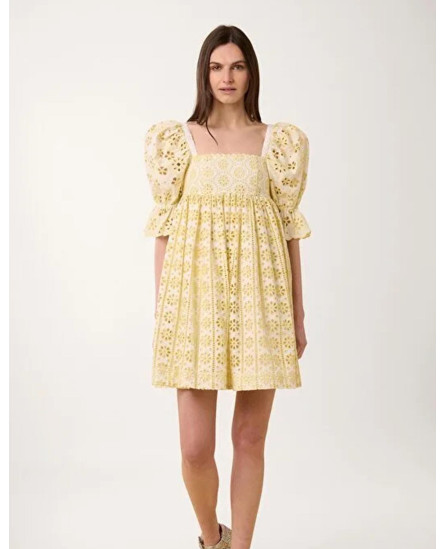 Midie Dress white with yellow chikankari embroidery 