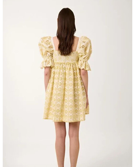Midie Dress white with yellow chikankari embroidery 