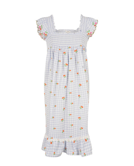 Summer Cherry Checks Dress - Blue