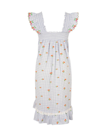 Summer Cherry Checks Dress - Blue