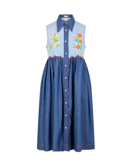 Denim Dress with Embroidery