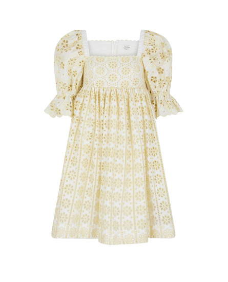 Short Lace Embroidered Dress - yellow