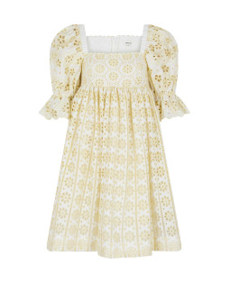 Midie Dress white with yellow chikankari embroidery 