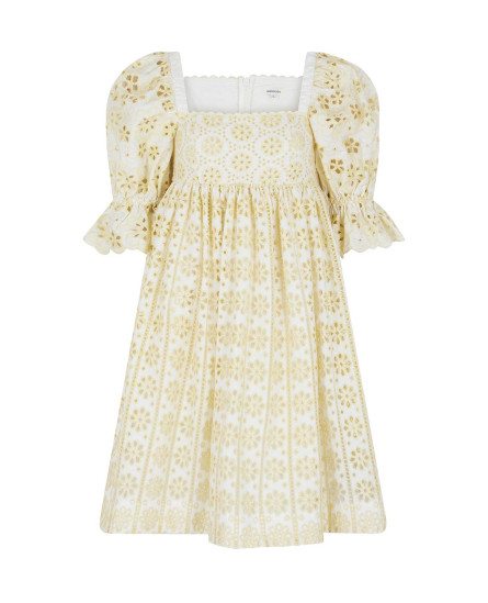 Midie Dress white with yellow chikankari embroidery 