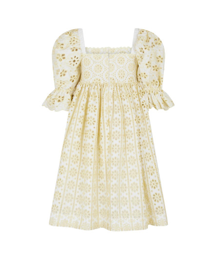 Midie Dress white with yellow chikankari embroidery 