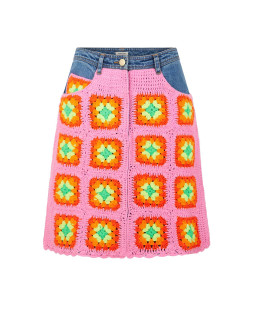 Jeans Crochet Combination Skirt