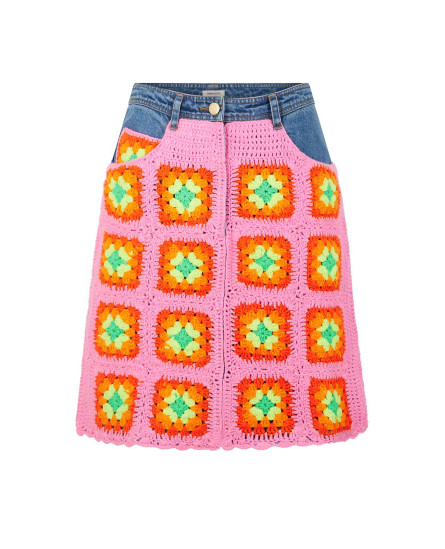 Jeans Crochet Combination Skirt