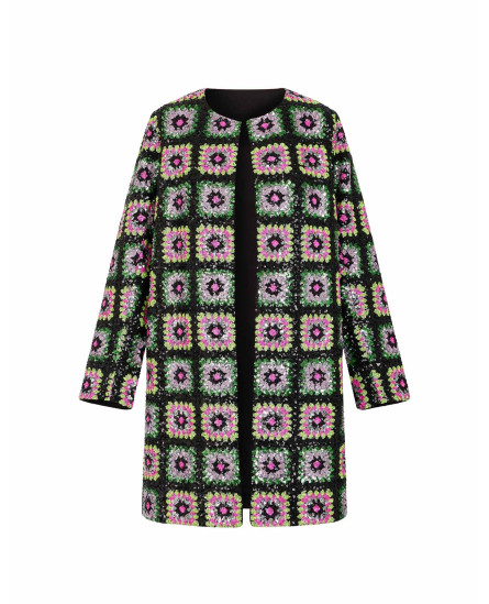 Sequin Checks Pattern Dress - Black Robe