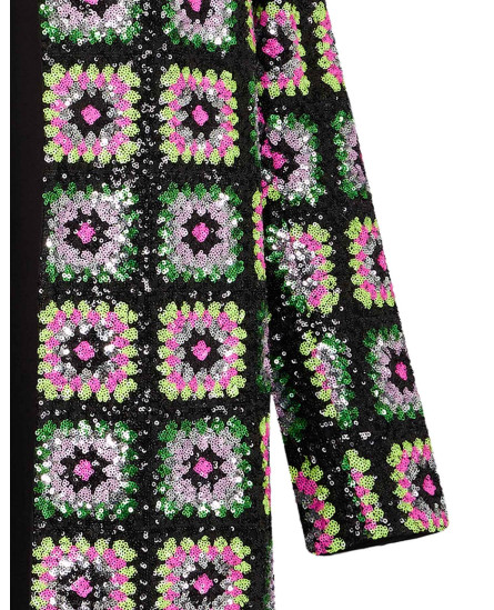 Sequin Checks Pattern Dress - Black Robe