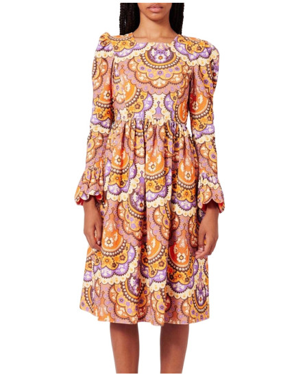 Printed Corduroy Velvet Dress - Multicolor