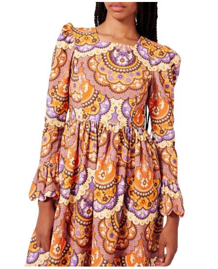 Printed Corduroy Velvet Dress - Multicolor