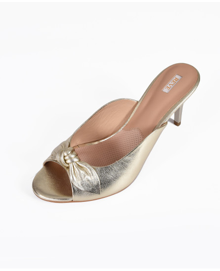 Peep Toe Heels with Knot Bow - Platinum